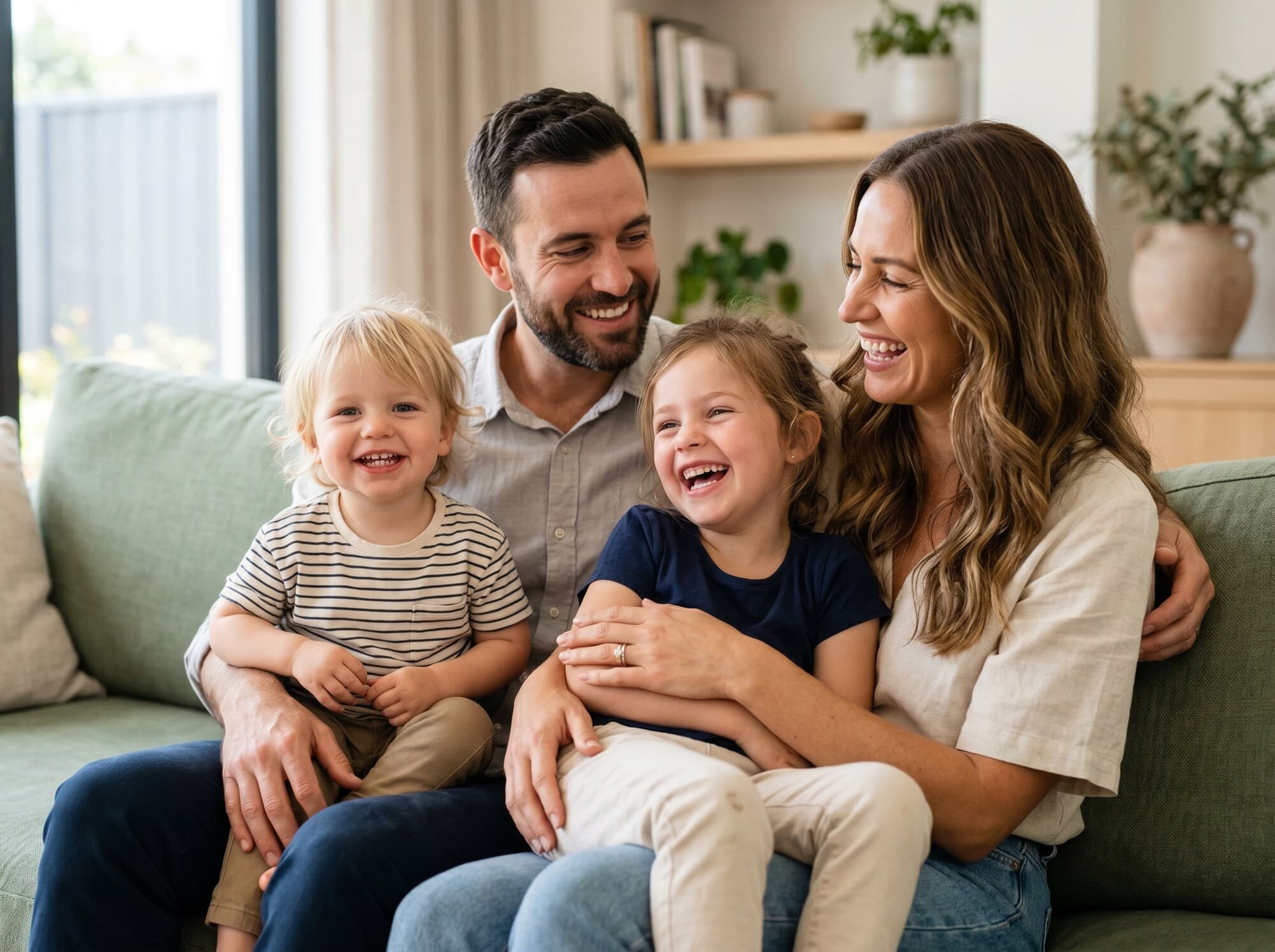 A happy family relaxing together at home